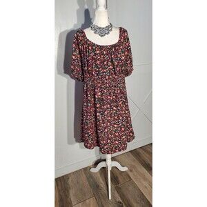 TERRA & SKY DRESS BLACK SHORT SLEEVE RAYON/LINE SIZE 1X